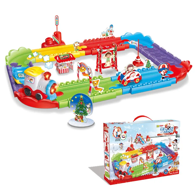 

Christmas Rail Car CHILDREN'S Electric Toys Interactive Cartoon Rail Car Combination Santa Claus Snowman Building Blocks Toy