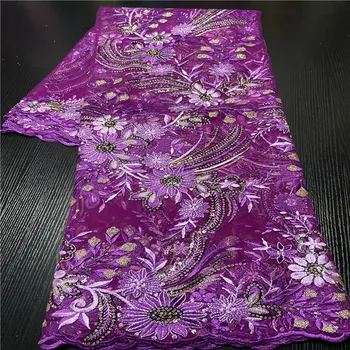 

2020 African Net Lace Fabric Embroidered Nigerian Lace Fabric With Stones High Quality French Tulle Lace Fabric For Women NI3227