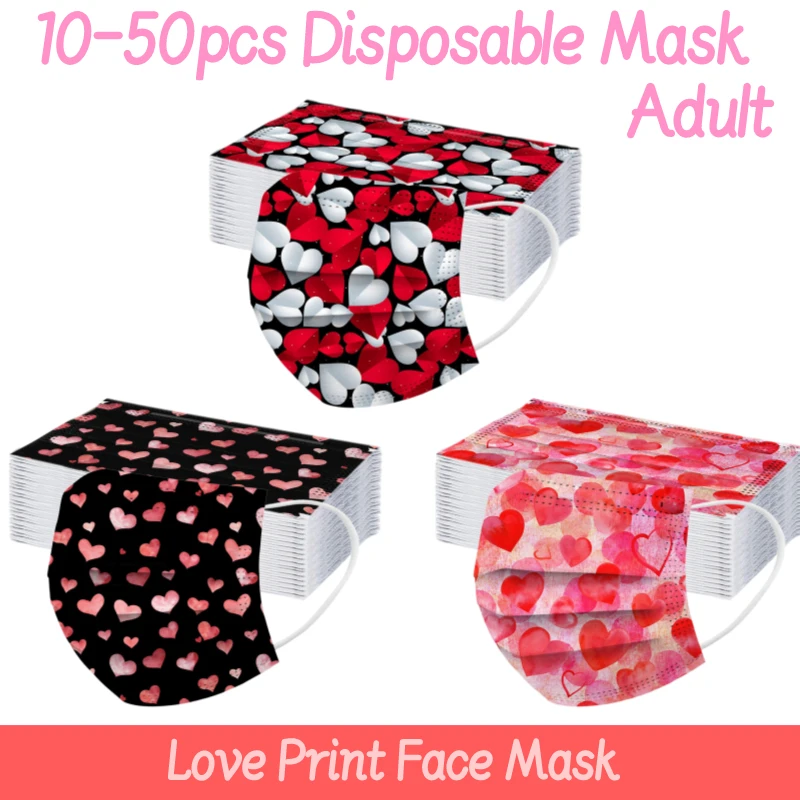 10/50pcs Adult 2022 Love Print Disposable Face Mask Protective Breathable Mouth Cover Mascarillas Desechables Masque | Красота и