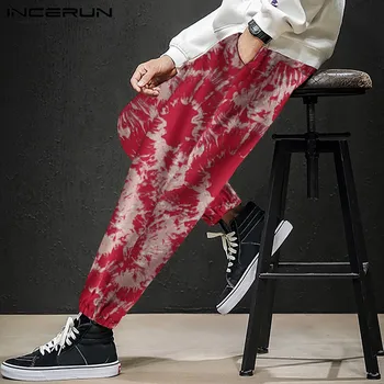 

Tie Dye Casual Pants Men Baggy Cotton Elastic Waist Trousers Joggers Streetwear Pockets Leisure Men Harem Pants INCERUN S-5XL