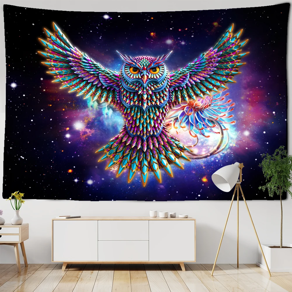 Tapestry Decorations Colorful Psychedelic Owl Tapestry Wall Hanging Bohemian Hippie Art Science Fiction TAPIZ Witchcraft Room Home Decor