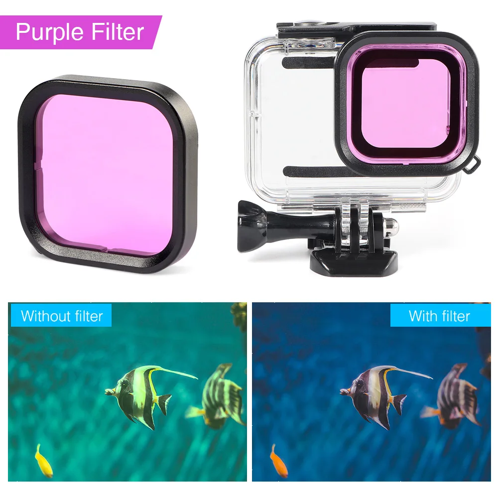 Чехол для корпуса для GoPro Hero 8, черный защитный чехол, водонепроницаемый корпус для экшн-камеры GoPro 8, красный фильтр, комплект аксессуаров - Цвет: kits 4