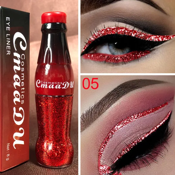 05 Новинка, профессиональный макияж Cola, жидкий мерцающий блеск для глаз, водостойкий пигмент для макияжа, красная, белая, Золотая подводка для глаз - Цвет: 05