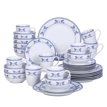 

VEWEET Delia 32-Piece Porcelain Indian Blue Straw Flower Dinner Set with 8*Dinner Plate,Dessert Plate,Cereal Bowl,380ml Mug Set