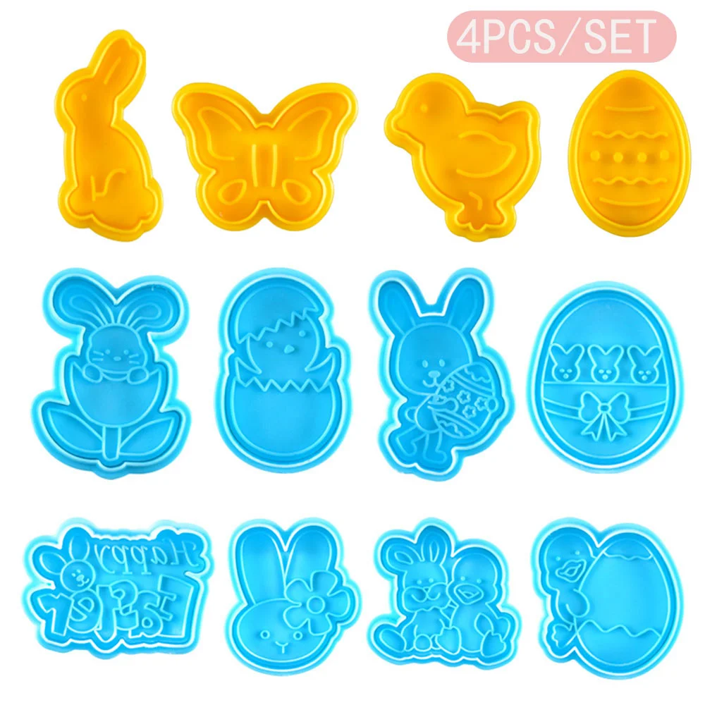 Happy Easter Plastic Cookie Cutter Rabbit Egg Biscuit Cutter 3D Cartoon Bunny Molds Baking Tools Party