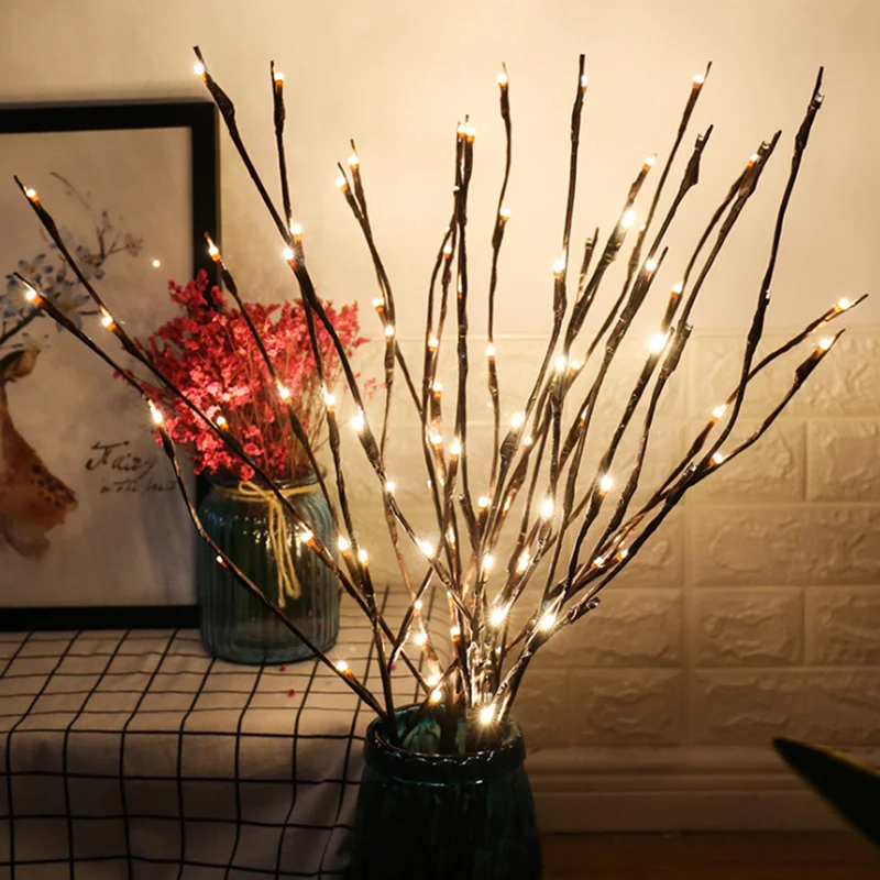 Светодиодный светильник "Ветка ивы" на батарейках, декоративные светильники, высокая ваза, наполнитель, ивовая веточка, светящаяся лампа для Рождественского украшения дома