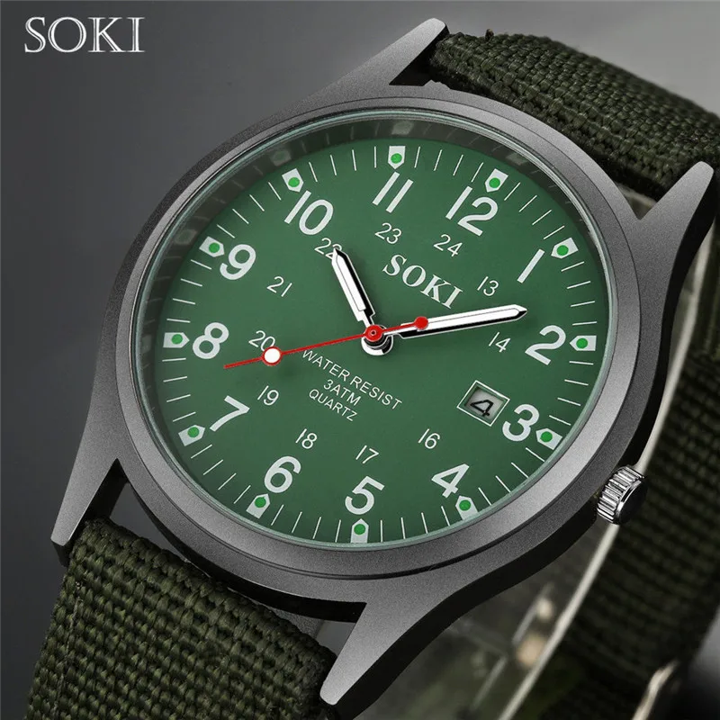 SOKI брендовые новые военные мужские часы для спорта на открытом воздухе светящийся нейлоновый ремешок кварцевые точные весы календарь Мужские часы reloj hombre