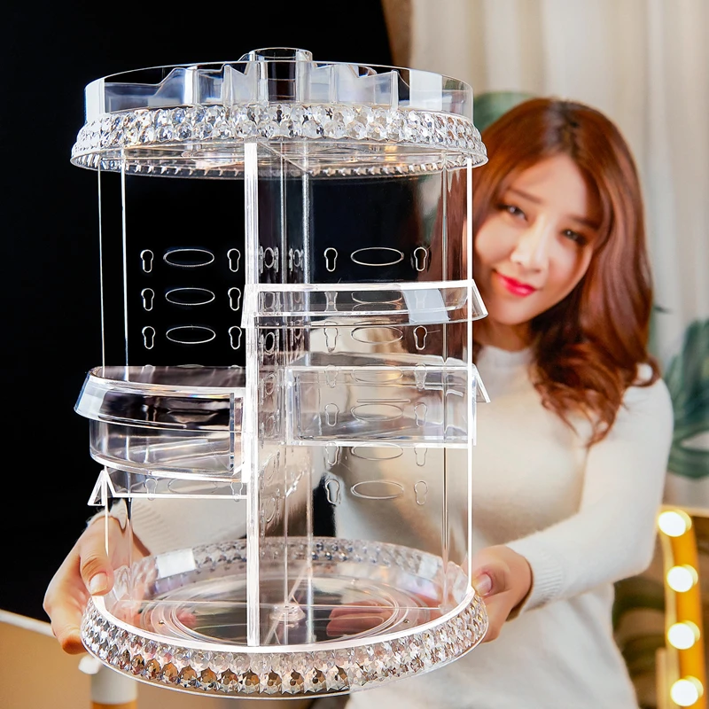 New Large Cosmetic Drawer Storage Box Dressing Table Makeup Organizer Lipstick Rack Rotating Acrylic Transparent Plastic Shelf | Дом и сад