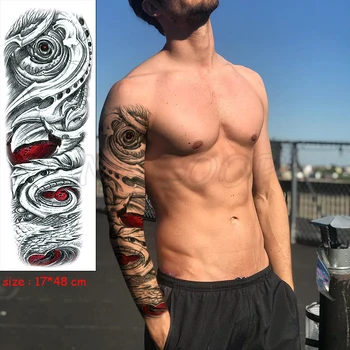 

Full Arm Waterproof Temporary Tattoo Sticker red eye mechanical claw Body Art Fake Tatoo Stickers Flash Tatto To Man Woman