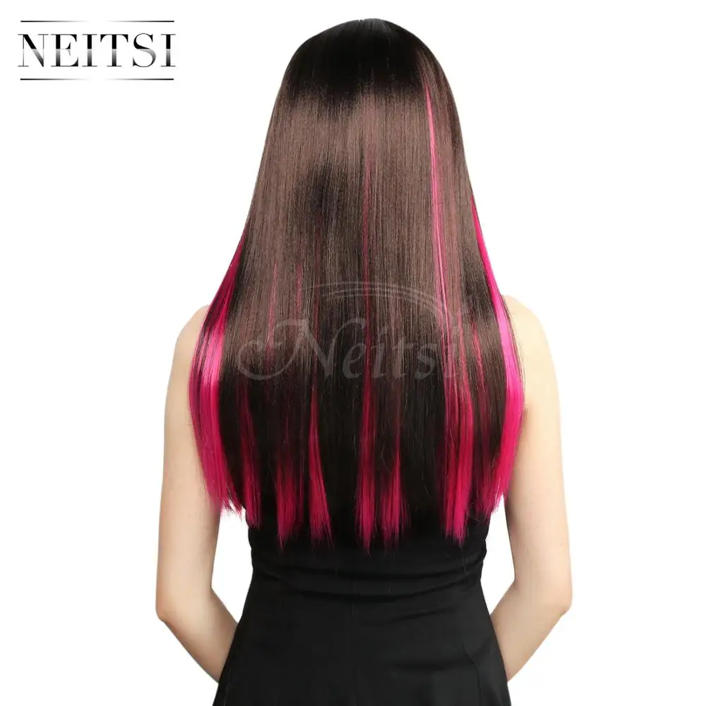Neitsi 20 ''2 шт./упак. одинарный зажим в человеческих синтетических прямых длинных Омбре волос# T2356 цветные наращивания волос