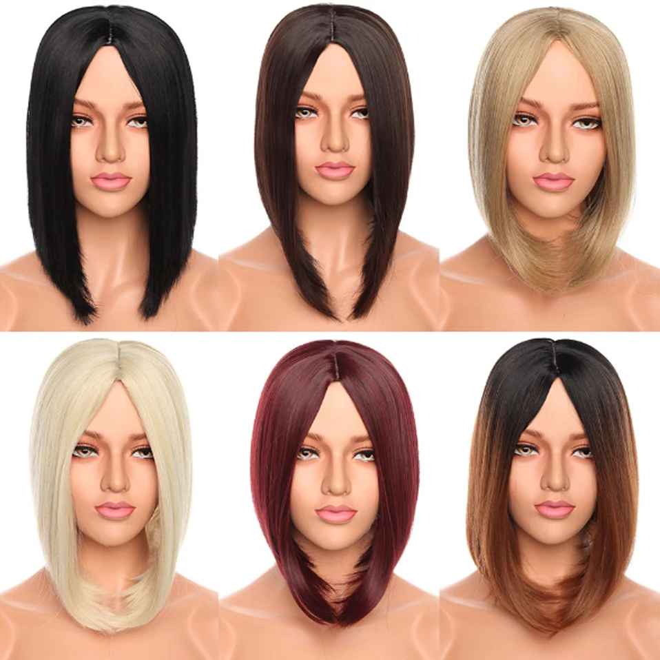 

Парик HAIRRO шелковистый прямой черный, Короткие парики боб для женщин, Синтетические прямые волосы, бразильский парик, синтетические волосы средней части