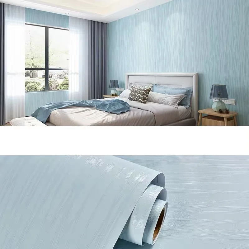 European Plain Modern Minimalist PVC Wallpapers Bedroom Textures Wall Paper Dining Room Hotel Striped Blue Roll | Обустройство дома