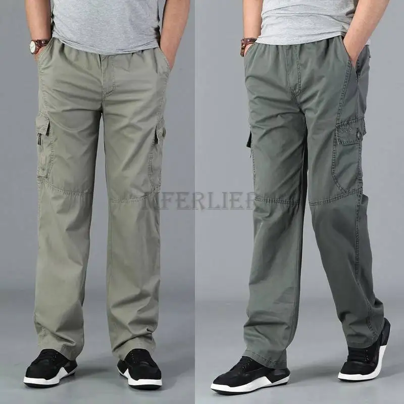 Autumn Summer Spring Men Casual Pocket Cargo Zipper Pants Cotton 8XL Large Size Pants Streetwear Out Door Straight Work