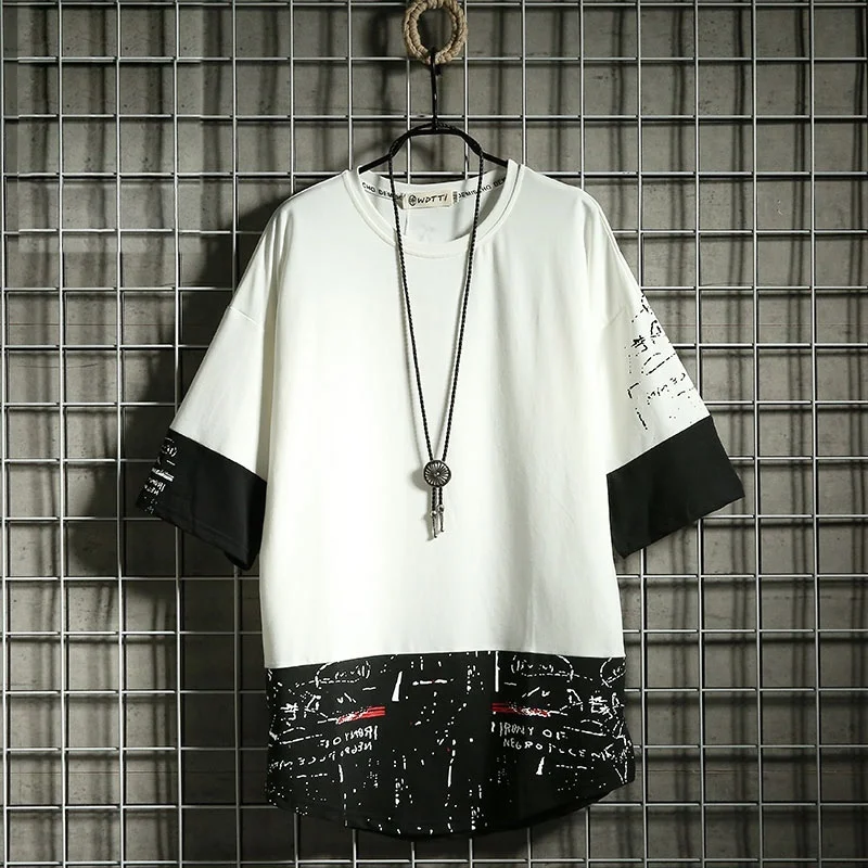 

Summer Japanese Short-sleeved Men's Harajuku Style Color Matching Casual T-shirt Street Student Shirt Men's Hip HopT-shirt