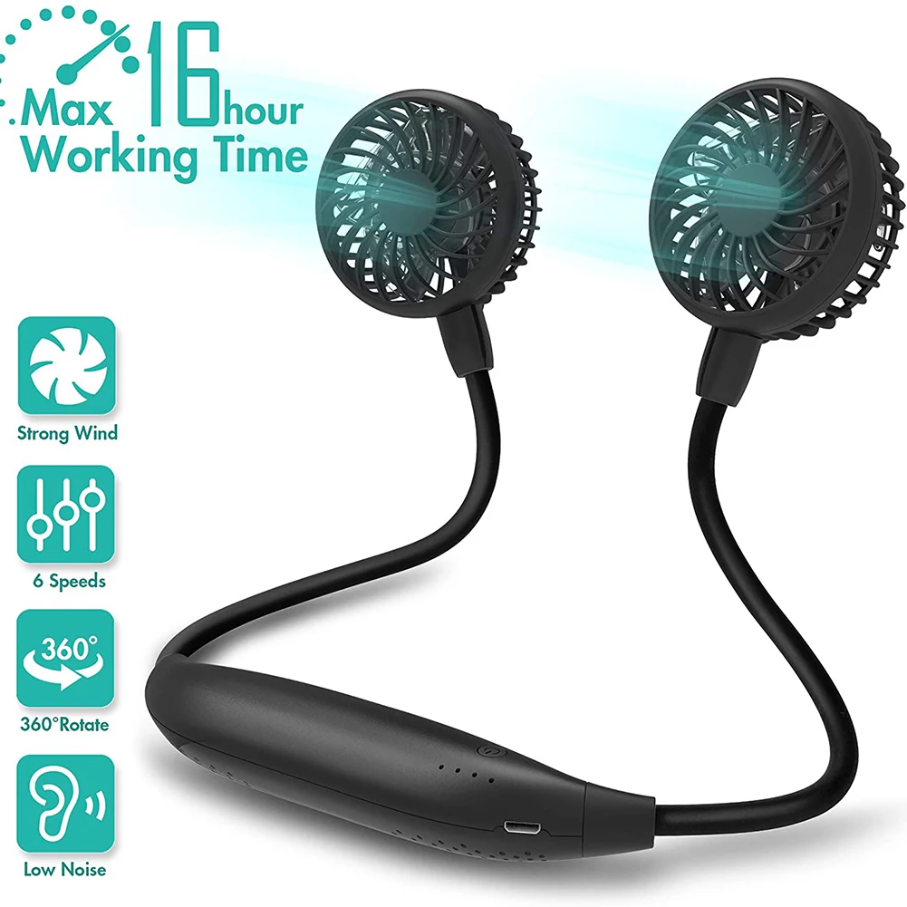 Fan Battery-Operated Hanging Mini Portable Small 2600mah 6-Speed Neckband-Fan Air-Cooler