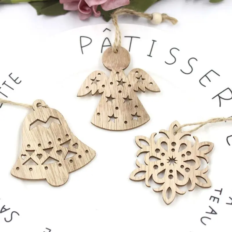 

Set of 6 Wooden Hanging Hollow Snowflake Pendant Xmas Tree Ornament Tag Christmas Party Decoration Santa DIY Wood Craft Kid Gift