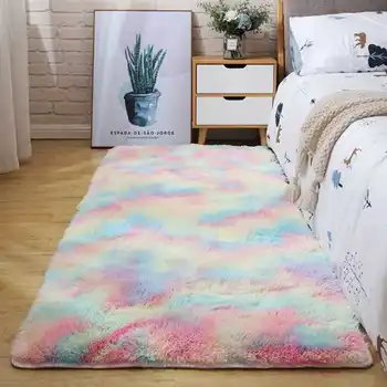 

Rainbow carpet gradient tie-dye plush rug living room coffee table pad carpet bedroom bedside bay window rug baby crawling mat
