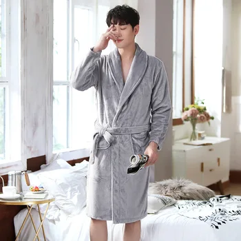 

Men's Winter Warm Robes Thicken Plush Shawl Flannel Bathrobe Kimono Home Clothes Male Long Sleeved Robe Coat Peignoir homme Hot