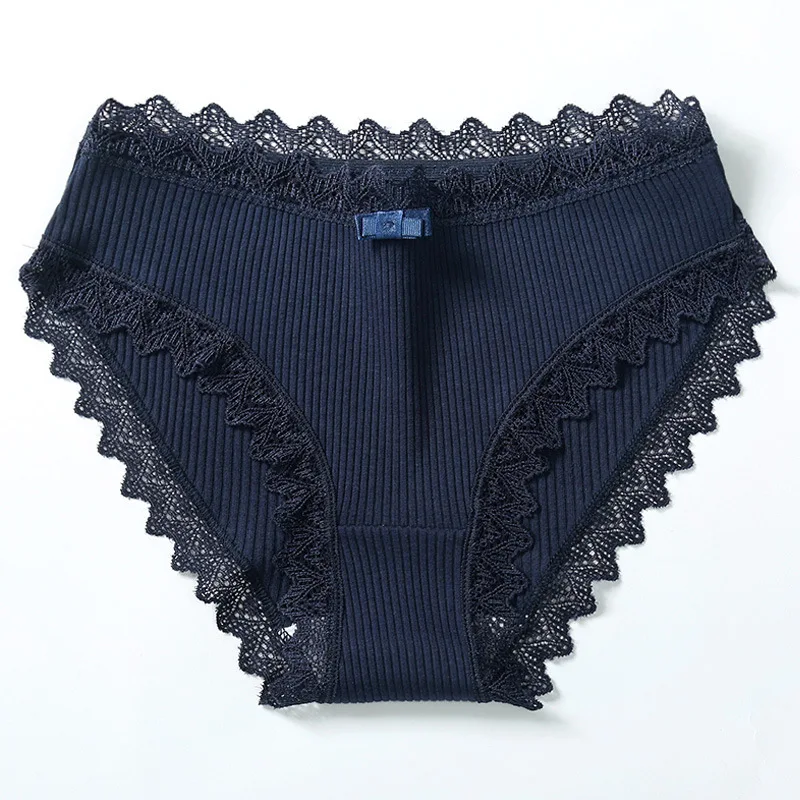 Navy Blue Трусики из хлопка с кружевами для девочек, сексуальное эластичное нижнее белье, сексуальное нижнее белье для мамы, трусики, удобные трусы, подходящие для возраста от 13 до 35 лет - Цвет: Navy Blue
