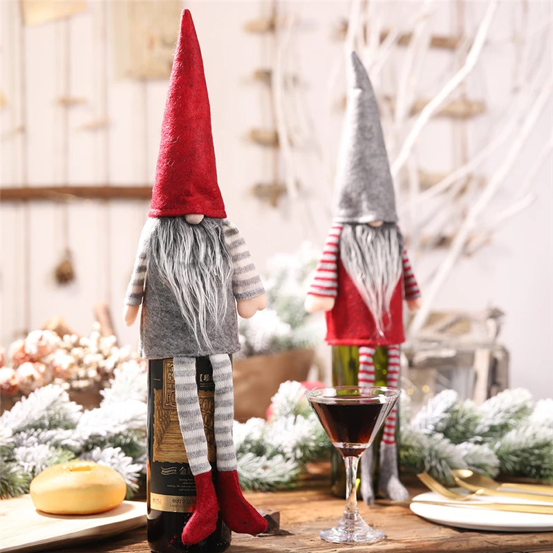 

2019 New Year Christmas Decorations for home Christmas Faceless Dolls Hanging Legs Bottle cover Champagne Bottle Dress Up AF159