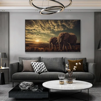 Two Elephants Landscape Wall Art Picture Printed on Canvas 2