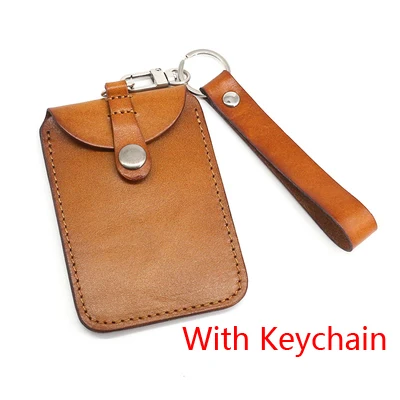 Brown-Keychain Alisara, держатель для бейджа из натуральной кожи, топ, Воловья кожа, деловой чехол, Вертикальный чехол для бейджа ID, выдвижной чехол для студенческого автобуса, чехол для карт, ремешок - Цвет: Brown-Keychain