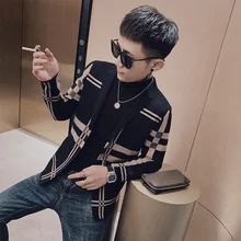 2021 Men's Knitted Sweater Jacket Men's Fashion High Quality Brand Slim Stripe Long Sleeve Suit Collar Cardigan Jacket