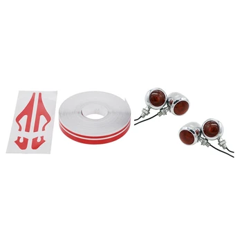 

1 Roll 1/2 inch(12 X 9800mm)Car Tape Decals Stickers Red & 4 Pcs Chrome Motorcycle Turn Signal Light Led Motor Lamp Bulb