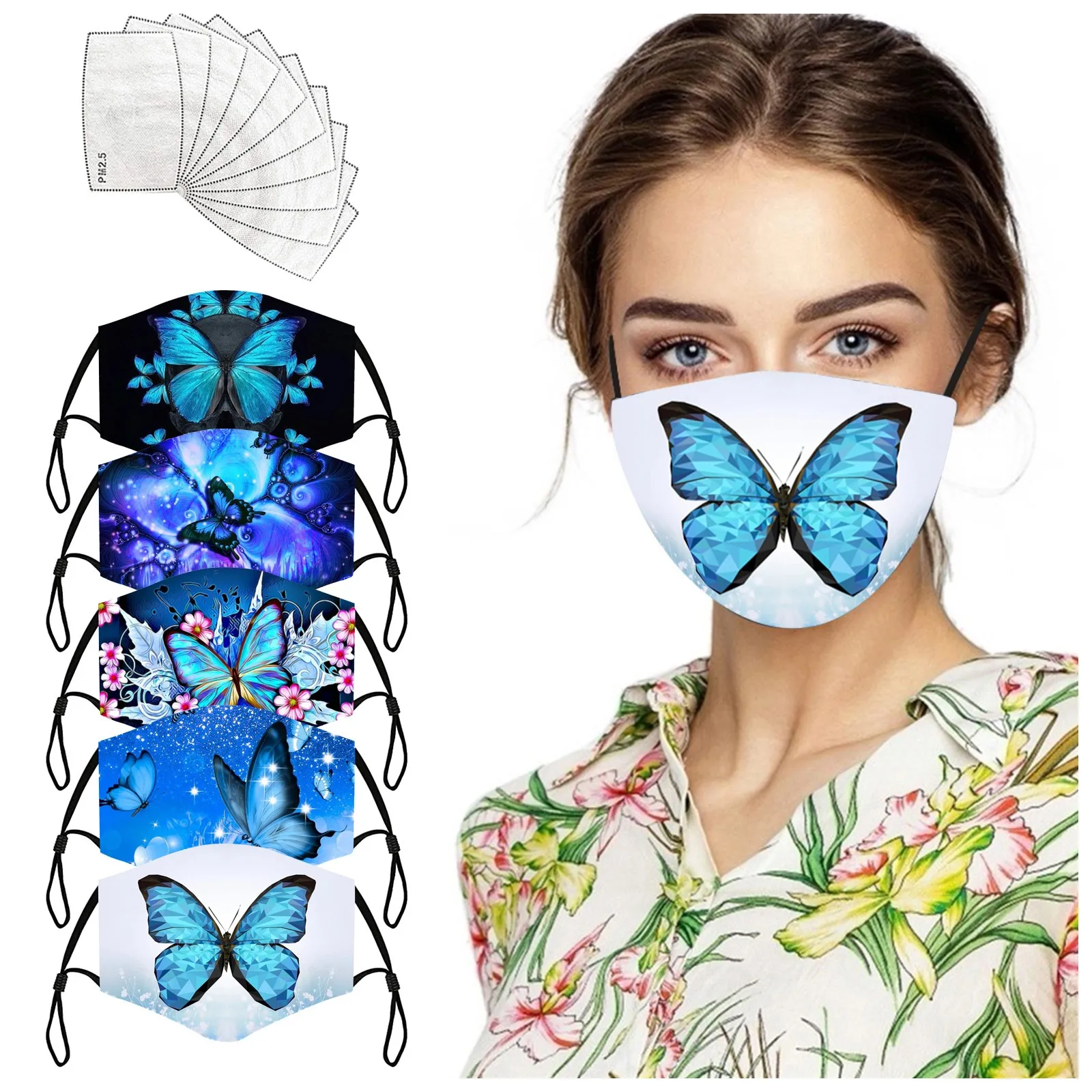 

Fast Delivery Bling Butterfly Unisex Half Washable Face Mouth Cover Mask for Outdoor Headband mouth covering cotton Mascarilla