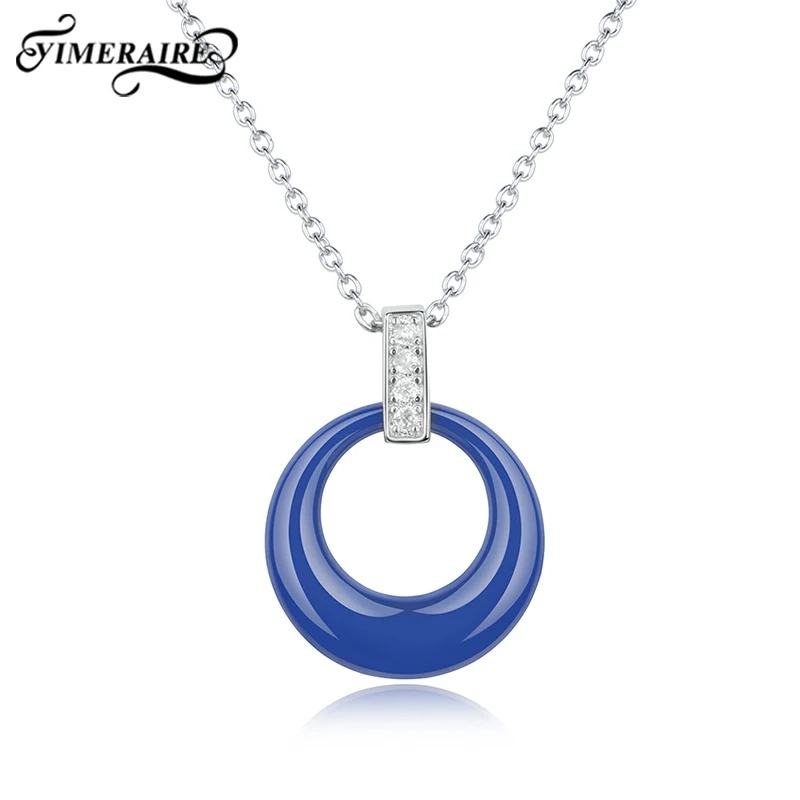 

Elegant Healthy Ceramic Hollow Round Pendant Necklace With Blue Black Pink Color 45cm Stainless Steel Chain For Women Party Gift
