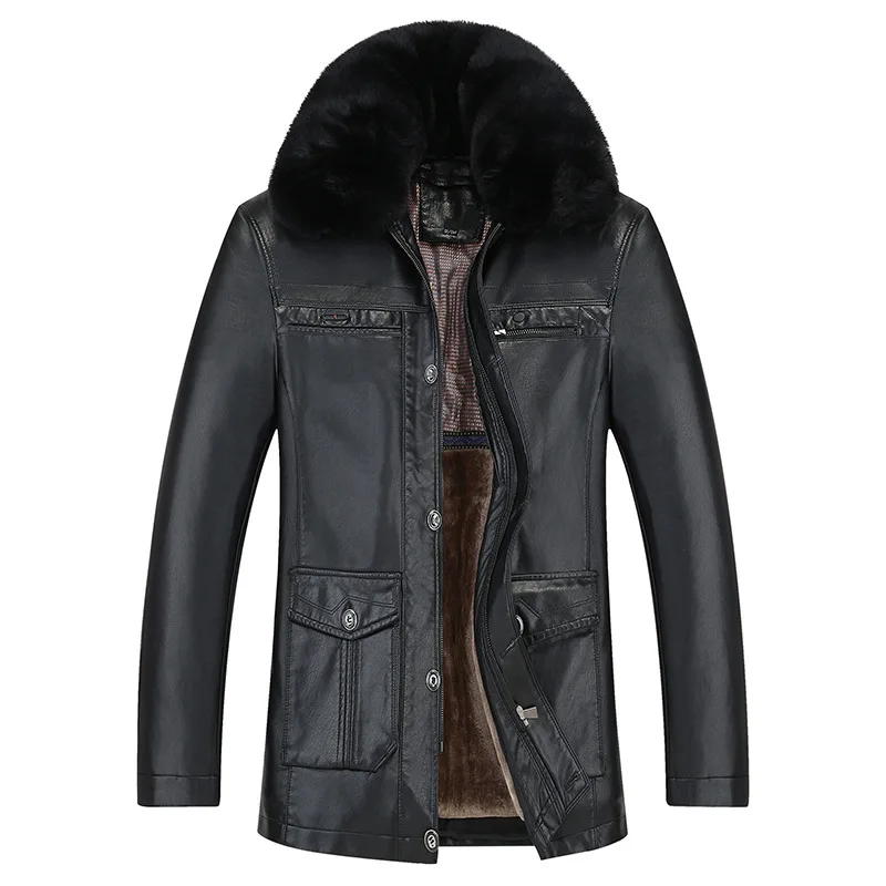 

Fat Man Male Winter Leather Jacket Fat Leisure Loose Pu Leather Coat Plus Fat plus Fur One Piece Can Detachment Coat