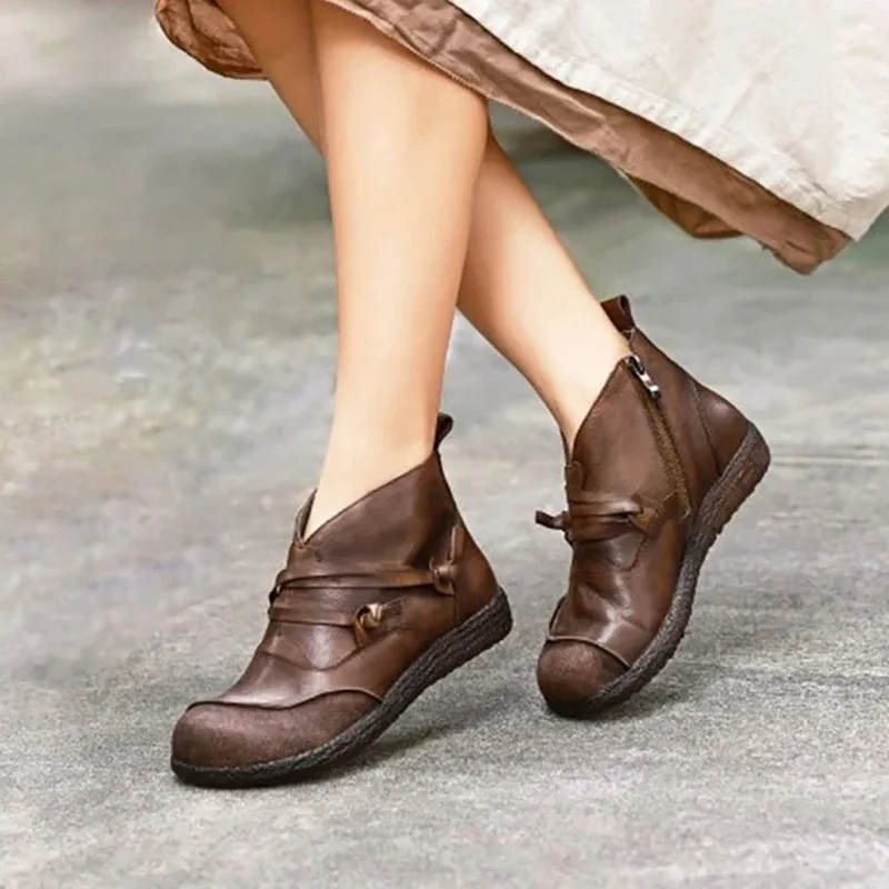 ADISPUTENT/женские ботинки зимние ботинки весенние ботильоны из искусственной кожи на плоской подошве женские короткие ботинки коричневого цвета с мехом; коллекция года; женские ботинки на шнуровке; Botas Mujer