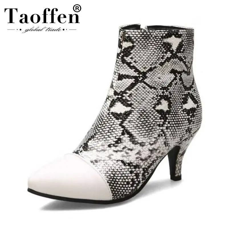 

Taoffen 4 Color Plus Size 33-48 Sexy Ladies Snakeskin Pattern Ankle Boots Pointed Toe Thin Heels Fashion Short Boots Footwear