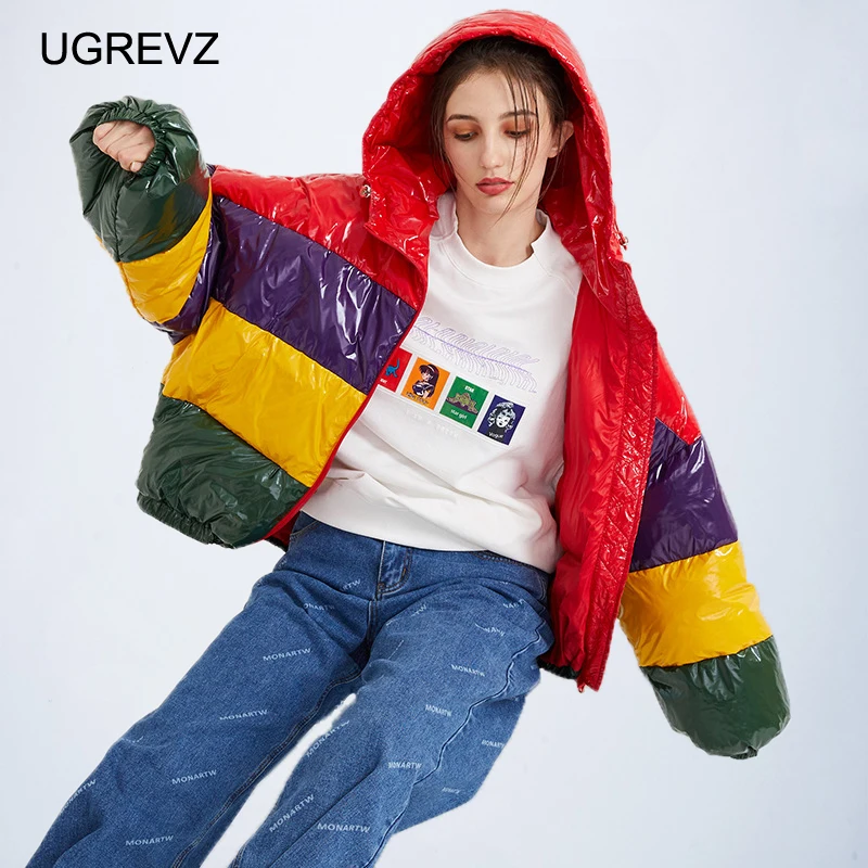 

Winter fashion hit color colorful glossy thick duck down Jacket female hooded thicker warm duck Women Parka for cold weather