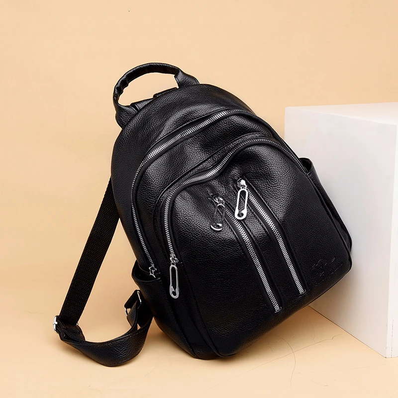 Женские черные кожаные рюкзаки, высокое качество, Mochila, женский рюкзак, опрятный, для путешествий, известный бренд, роскошный дизайн, женская сумка