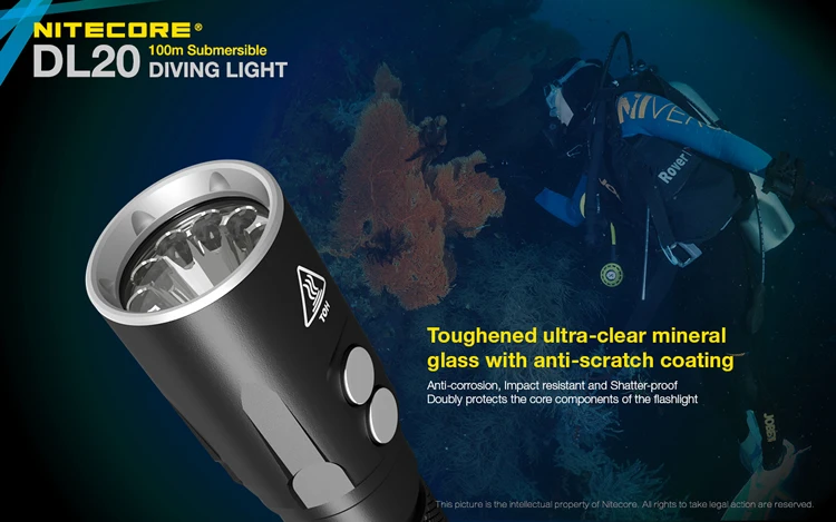 NITECORE DL20 1000 люменов CREE XPL HI V3 белый красный 11 светодиодов 18650 светильник для дайвинга светильник для подводного спорта 100 мс водонепроницаемый фонарь