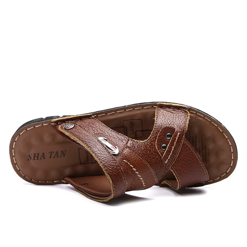 

2018 Summer New Style Breathable Genuine Leather Dad Middle-aged Sandals Large Size Old Man Anti-slip Lightweight Sandals