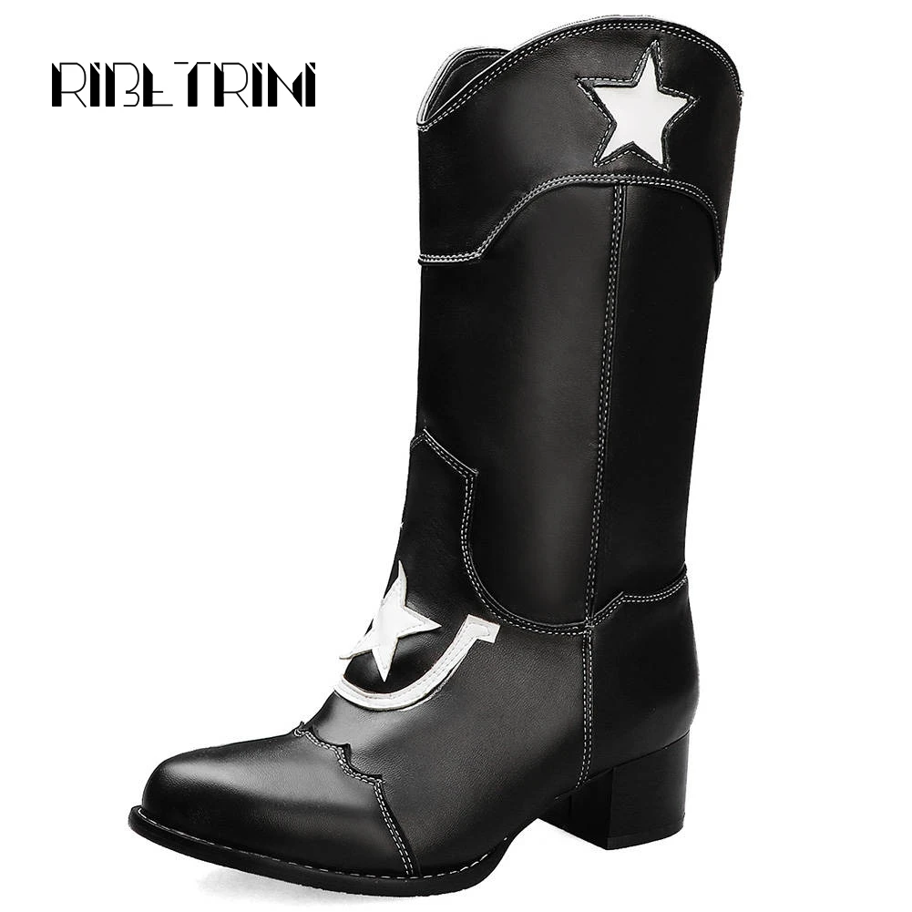 RIBETRINI Chelsea Boots Women Vintage Chunky Heels Pointed Toe Shoes Woman Autumn Winter Slip On Outdoor Western Boots Big Size