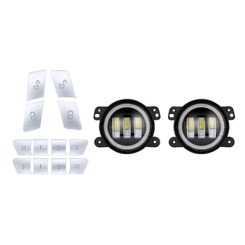 

2pcs 4 Inch White Halo Led Fog Lights Front Bumper Lamp & 12Pcs Car Door Seat Memory Lock Buttons Covers Stickers