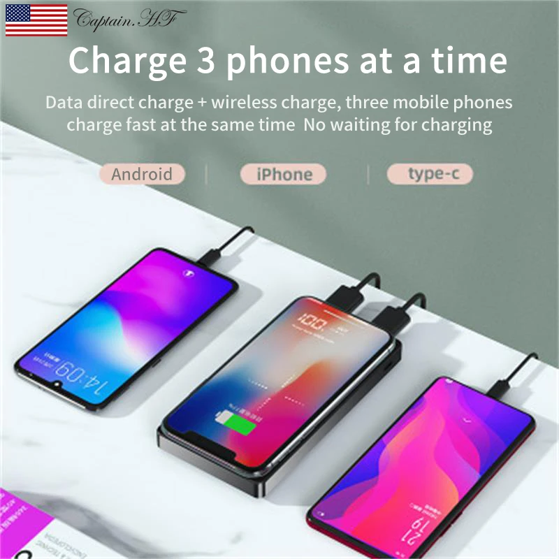  Captain Wireless Portable Charger 20000 Ma Dual USB Output Wireless Charger Power Bank with LED Dig - 4000583220423