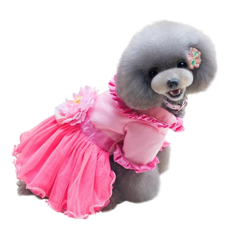 Флисовое бархатное платье для собак с красивым цветком; одежда принцессы для свадебной вечеринки; платья для маленьких средних собак; юбка