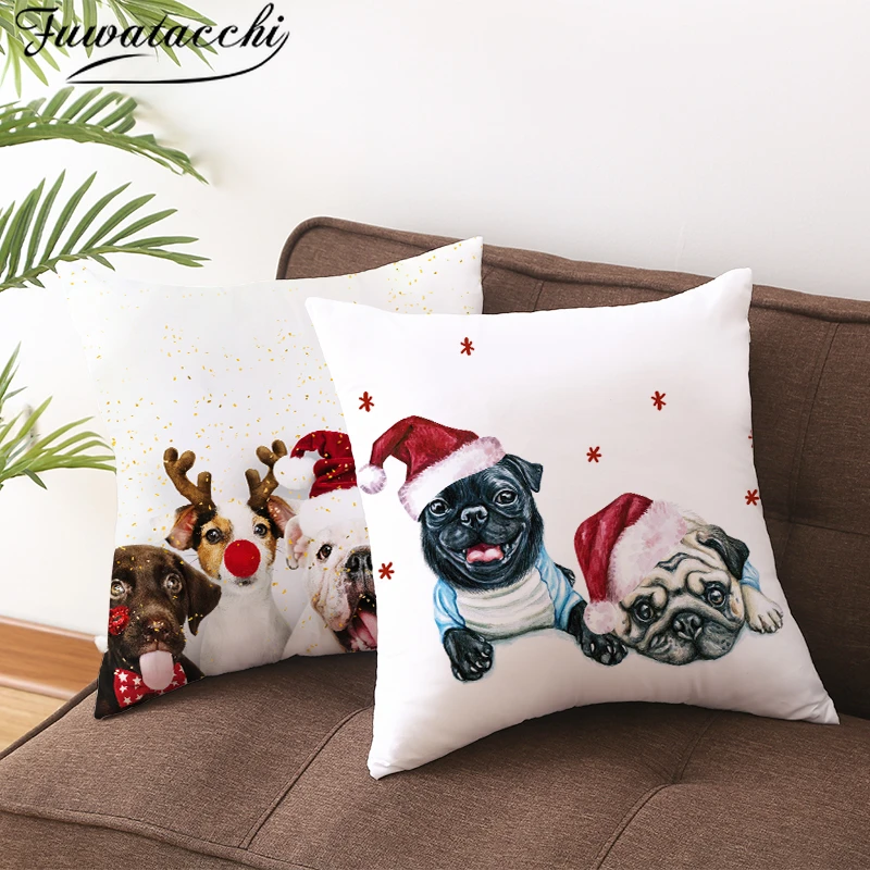 Fuwatacchi рождественские Чехлы для подушек для собак и животных, подарочные накидки для подушек для домашнего дивана, декоративные чехлы на подушку 45*45 см