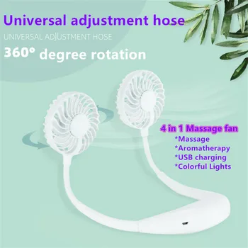 

2020 New Portable hanging neck fan USB portable Massage sports fan Electric Massage Hands-free Rechargable with colorful lights