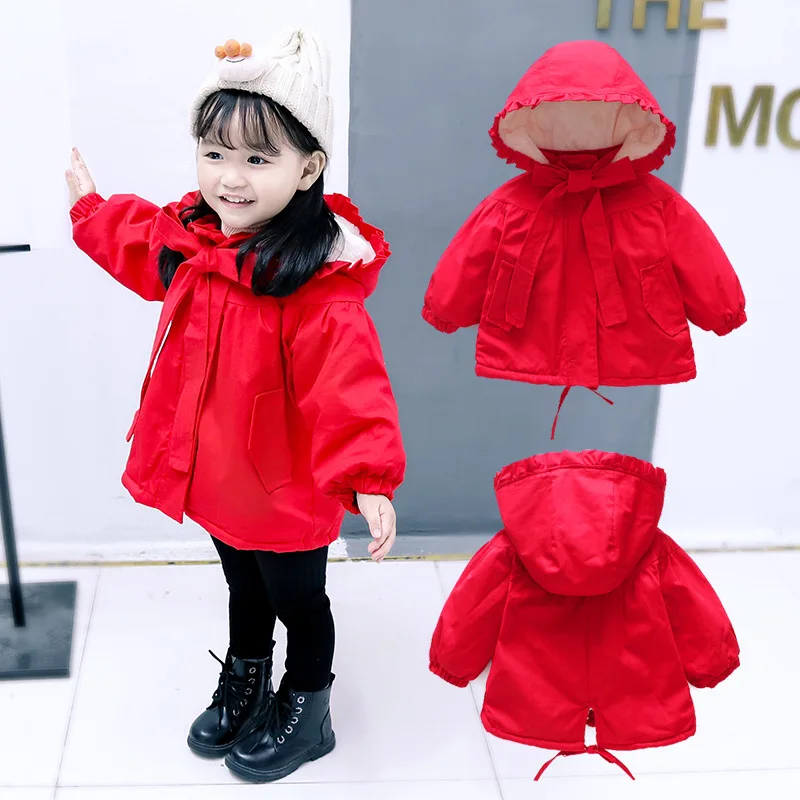 

South Korea Childrenswear Girls Brushed And Thick Small CHILDREN'S Hooded Trench Coat Baby Little Red Riding Hood GIRL'S Shirt C