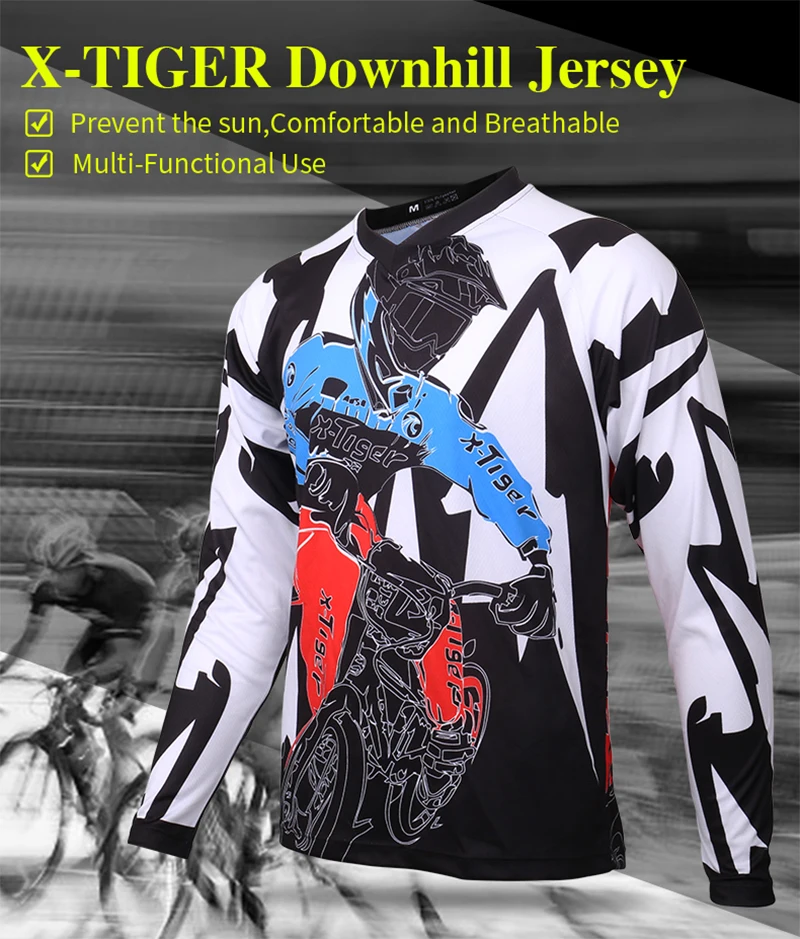 X-Tiger Long Sleeve Downhill Jerseys Shirt Motocross Racing Sports Wear Polyester Cycling Jerseys Mountain Bike DH Shirt