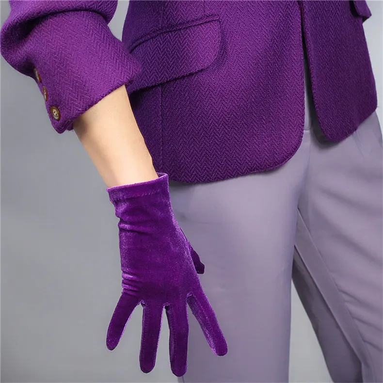 Велюровые перчатки средней длины 40 см благородные темно-фиолетовые женские модели высокие эластичные Лебедь бархат золотой велюр сенсорный экран WSR15 - Цвет: 22cm purple