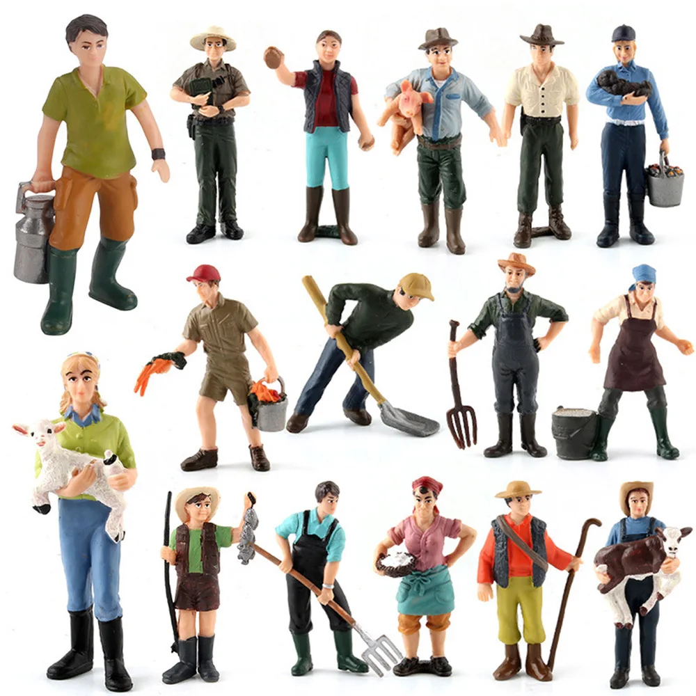 New 1:25 Scale Farm Human Figure Worker Farmer Action Figure PVC People Model Figurine Decor Accessories Toys for Children Gift