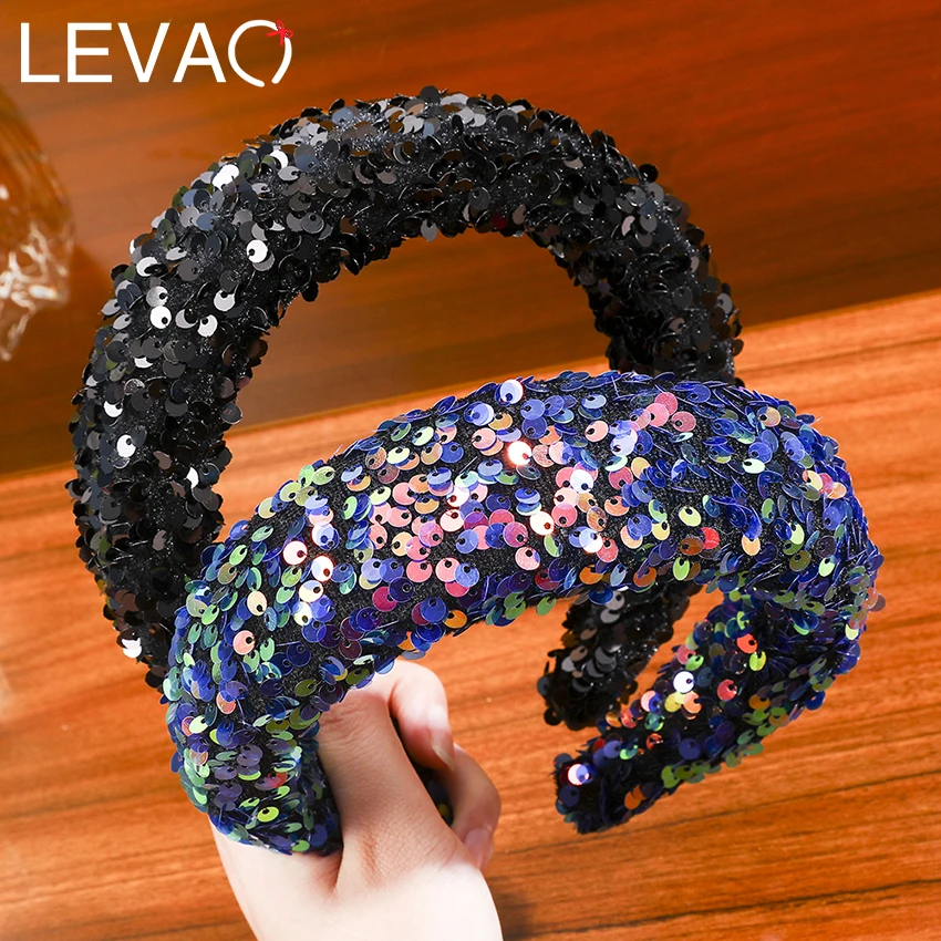 Levao Красочные Блестки утолщенная лента для волос Нескользящая ткань повязка