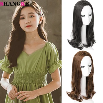 

SHANGKE Girls Synthetic Wigs Kids Long Curly Hair For Party Daily Heat Resistant Fiber Black Brown Little Girl Wig