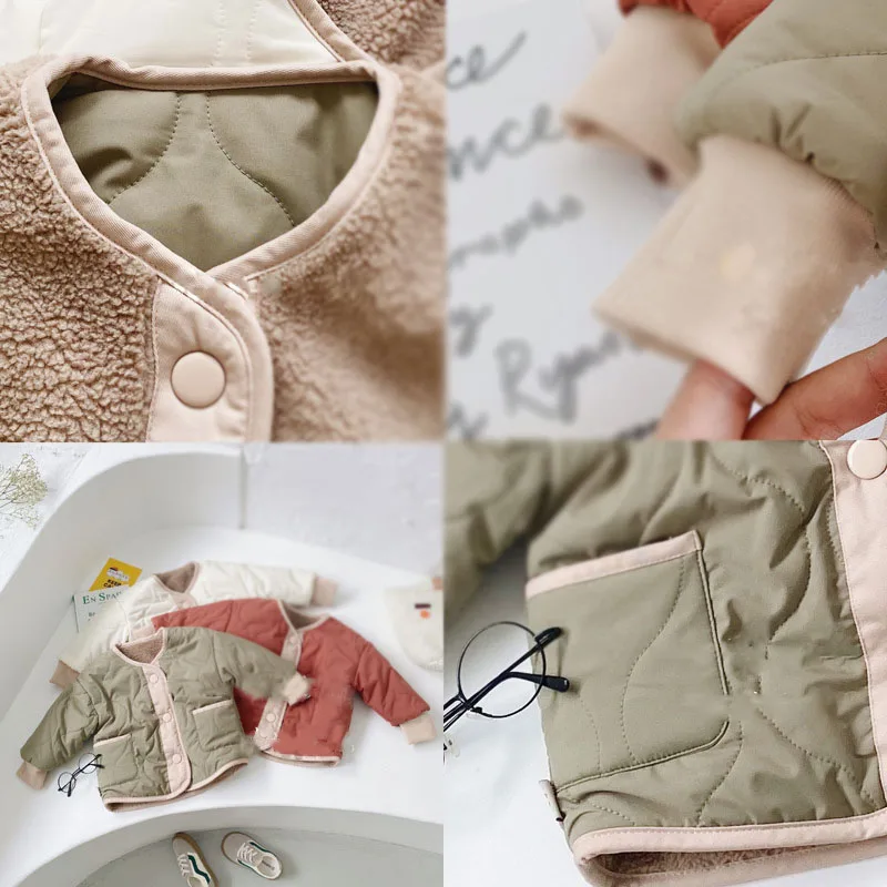 Down Jacket Children Jackets Children'S Cotton-Padded Jacket Boys And Girls Clothes Baby Down Cotton Inner Liner Double-Sided Wear Plus Velvet Warm Cardigan